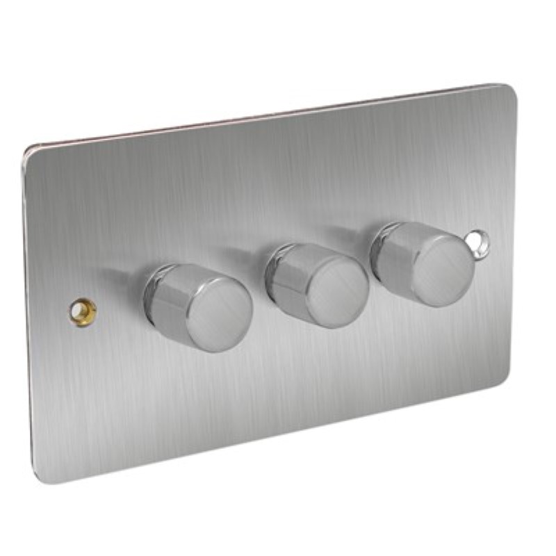 Flat Plate 400W 3 Gang 2 Way Dimmer Switch *Satin Chrome ** - Click Image to Close